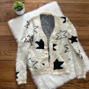 Anthroplogie Fuzzy Cardigan with ⭐️ stars